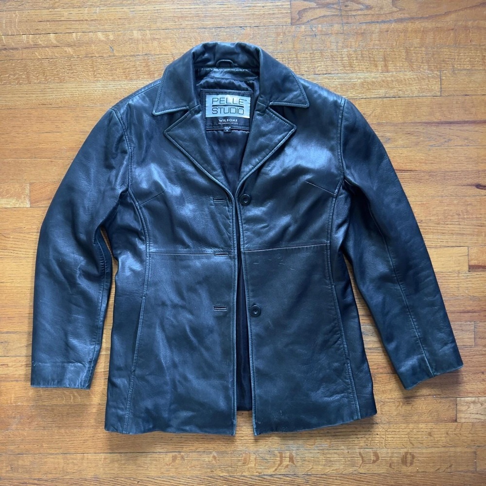 Vintage 90's Pelle Studio Wilson Soft Leather Blazer Button Front Black Size M‎